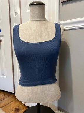 SKIMS Ribbed Square-Neck Tank in Slate Blue